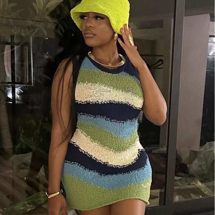 Sleeveless Contrast Color Knitted High Waist Slim Short DressTransform your wardrobe with our Sleeveless Contrast Color Knitted High Waist Slim Short Dress! The color matching and slim fit design flatters all body types, whileDressPlush Fashions ShopPlush Fashion Shop