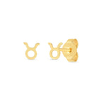 14K yellow gold Taurus stud earrings featuring polished, round design with secure butterfly backs.