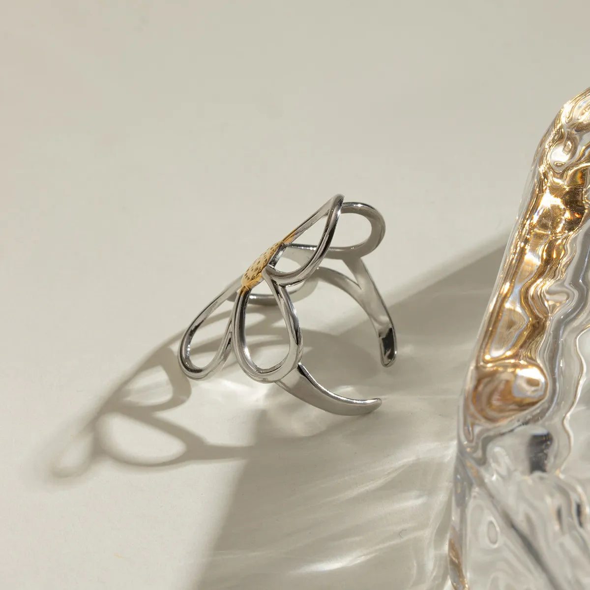 Two-tone Daisy Flower ring from Plush Fashion Hub featuring a delicate floral design and mixed metal finish.