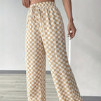 Checkerboard high-waisted wide-leg pants by Plush Fashion Hub in four colors, shown with a relaxed fit and bold pattern.