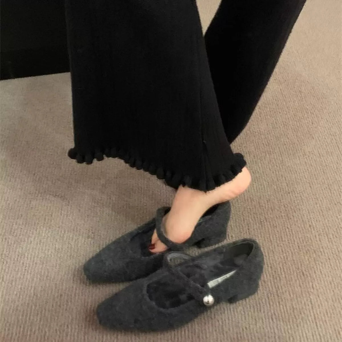 Elegant black block heel loafers from Trendsi with sleek leather design and comfortable low heel, perfect for stylish casual wear.