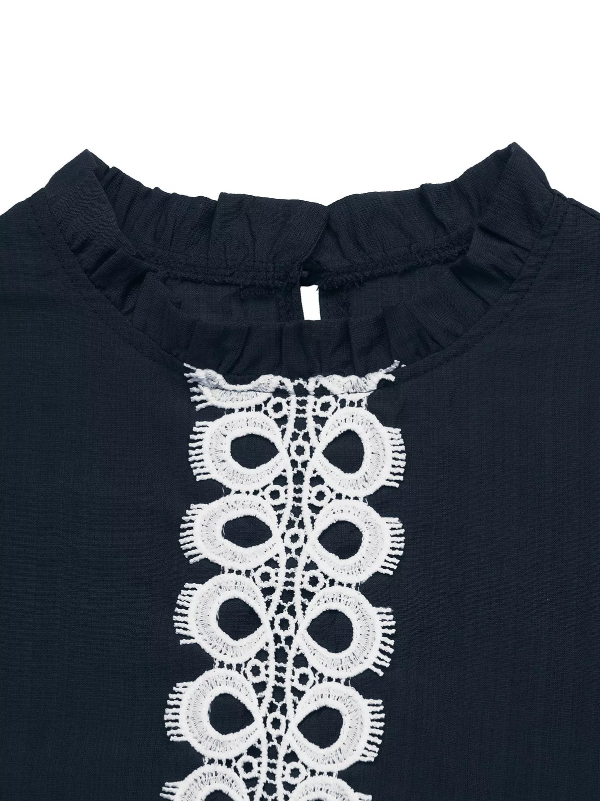 Lace trim long sleeves blouse by Trendsi, featuring delicate lace detailing and a stylish, feminine fit.