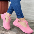 LadyShow.Store platform buckle fringe suede casual sneakers featuring solid color design and trendy fringed details.