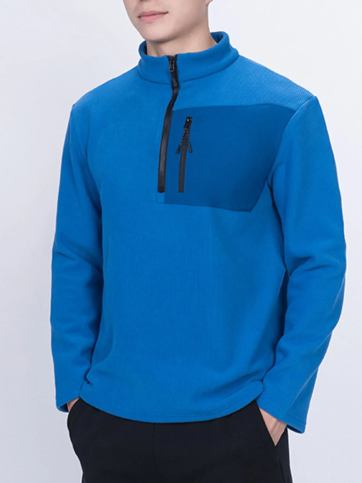 Men's plus size fleece sweatshirt with half-zip, chest pocket, in a relaxed fit, from Trendsi, shown in a cozy fabric and casual style.