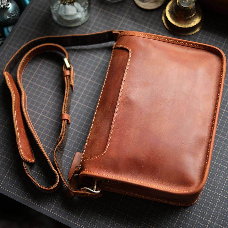 Mens Handmade Leather Casual Crossbody Bag - Plush Fashion Shop #