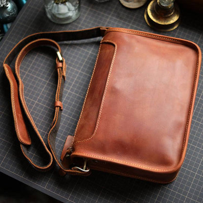 Mens Handmade Leather Casual Crossbody Bag - Plush Fashion Shop #