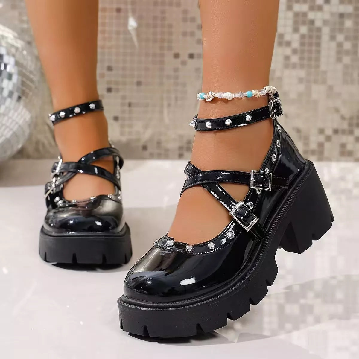 Plush Fashion Hub chunky heel platform Mary Jane sneakers with sandals style, featuring plush fabric and stylish design.