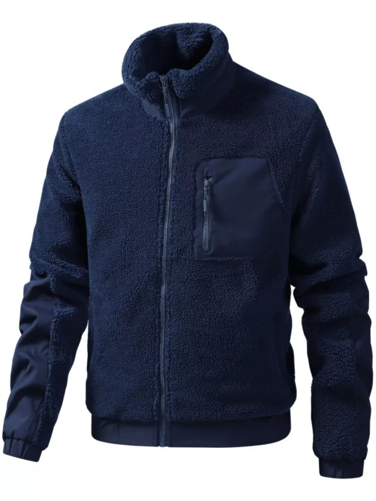 Men's Sherpa Fleece Zip-Up Jacket by Simply Love, shown in a cozy, plush fleece material with a front zipper and collar.