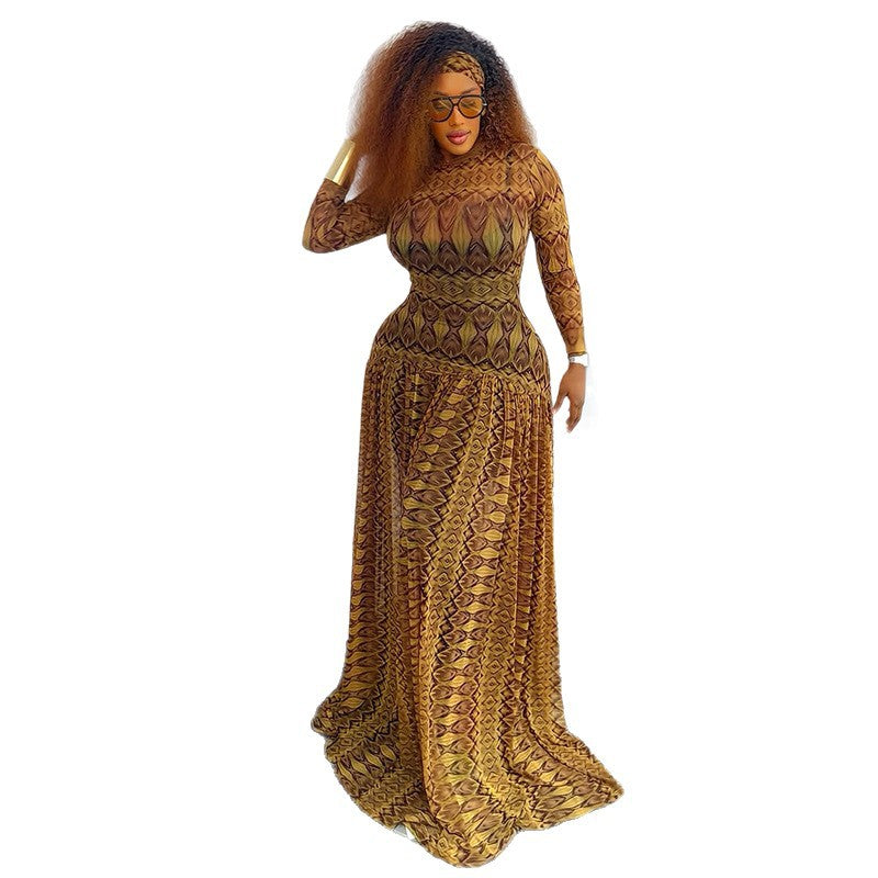Elegant women's waist-cinching A-line skirt with a retro slim fit and sheer fabric, designed by LadyShow.Store.