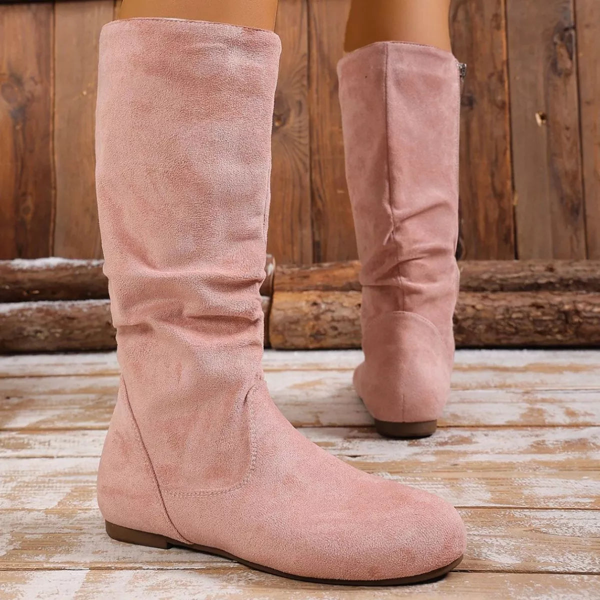 Trendsi round toe side zip boots featuring a sleek design, ankle height, and stylish black leather finish.