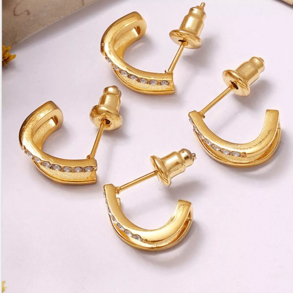 18K gold-plated titanium steel rhinestone earrings with sparkling stones, stylish and elegant jewelry by Plush Fashion Hub.