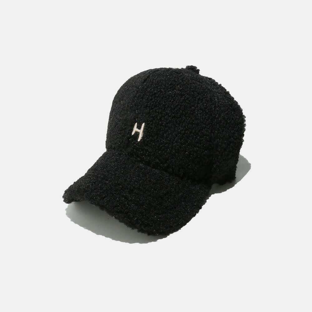 Black Sherpa Letter H Embroidered Cap with 2.8 inch brim.