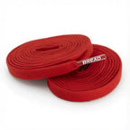 Red elastic shoelace by Bread, flexible stretch laces for casual shoes, shown in the image.