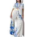 Blue Floral Two-Piece Wide-Leg Pant Set