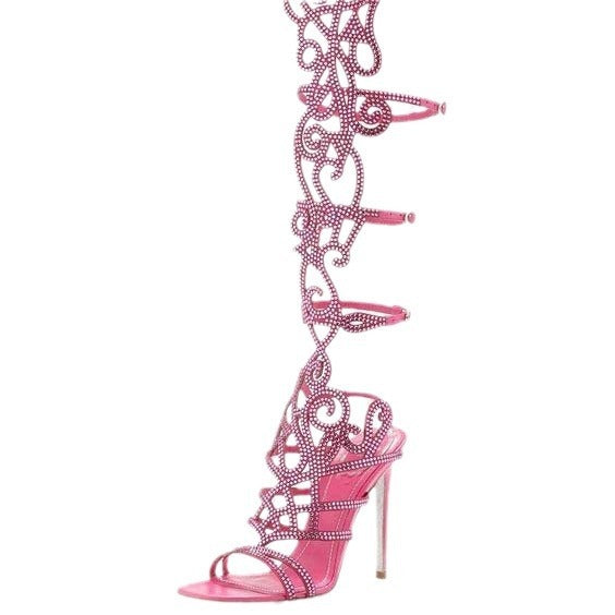Embellished Suede Laser-Cut Roman Sandals