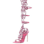 Embellished Suede Laser-Cut Roman Sandals