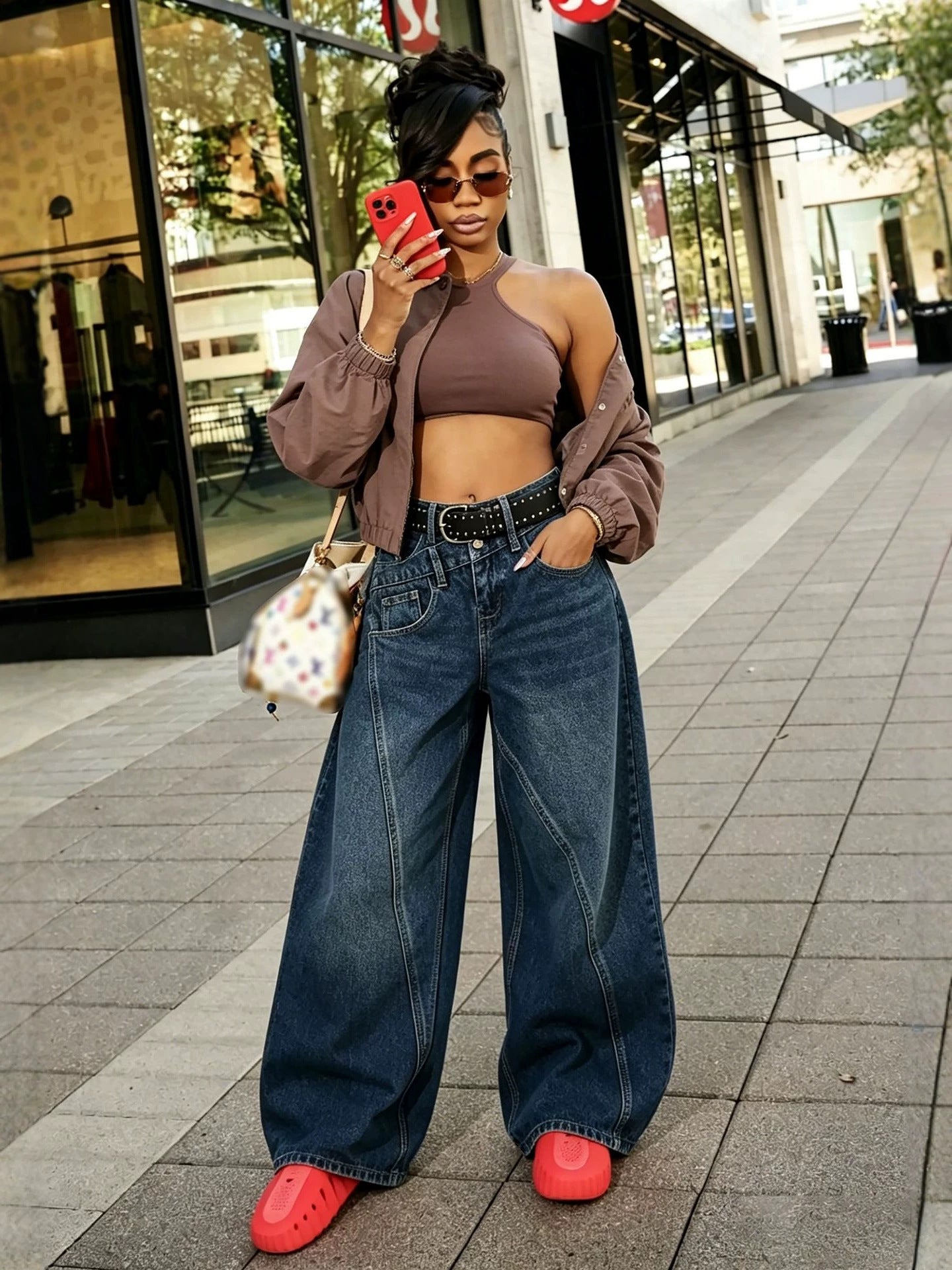 Retro Deconstructed Knife-Edge Straight Leg Jeans
