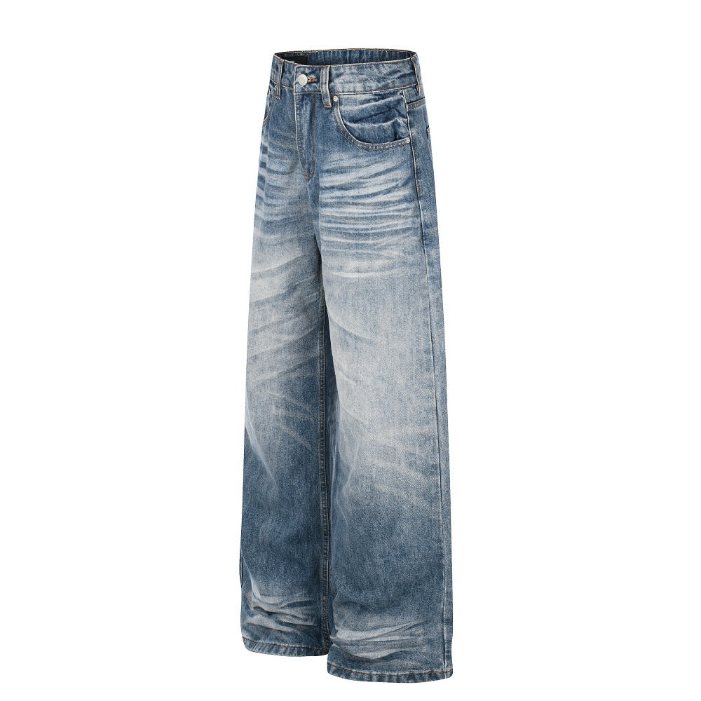 Light blue gradient washed high-rise denim jeans from eprolo with a relaxed fit and classic five-pocket design.