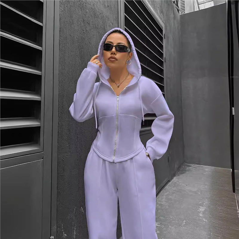 Relaxed Hooded Zip-Up & Wide-Leg Trouser Two-Piece Set