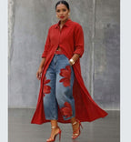 Women's Floral Denim Pants Street Style Printed Design Cropped Jeans