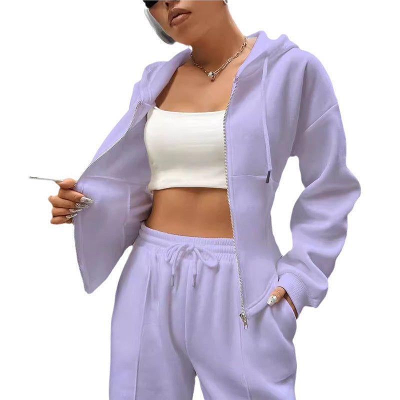 Relaxed Hooded Zip-Up & Wide-Leg Trouser Two-Piece Set