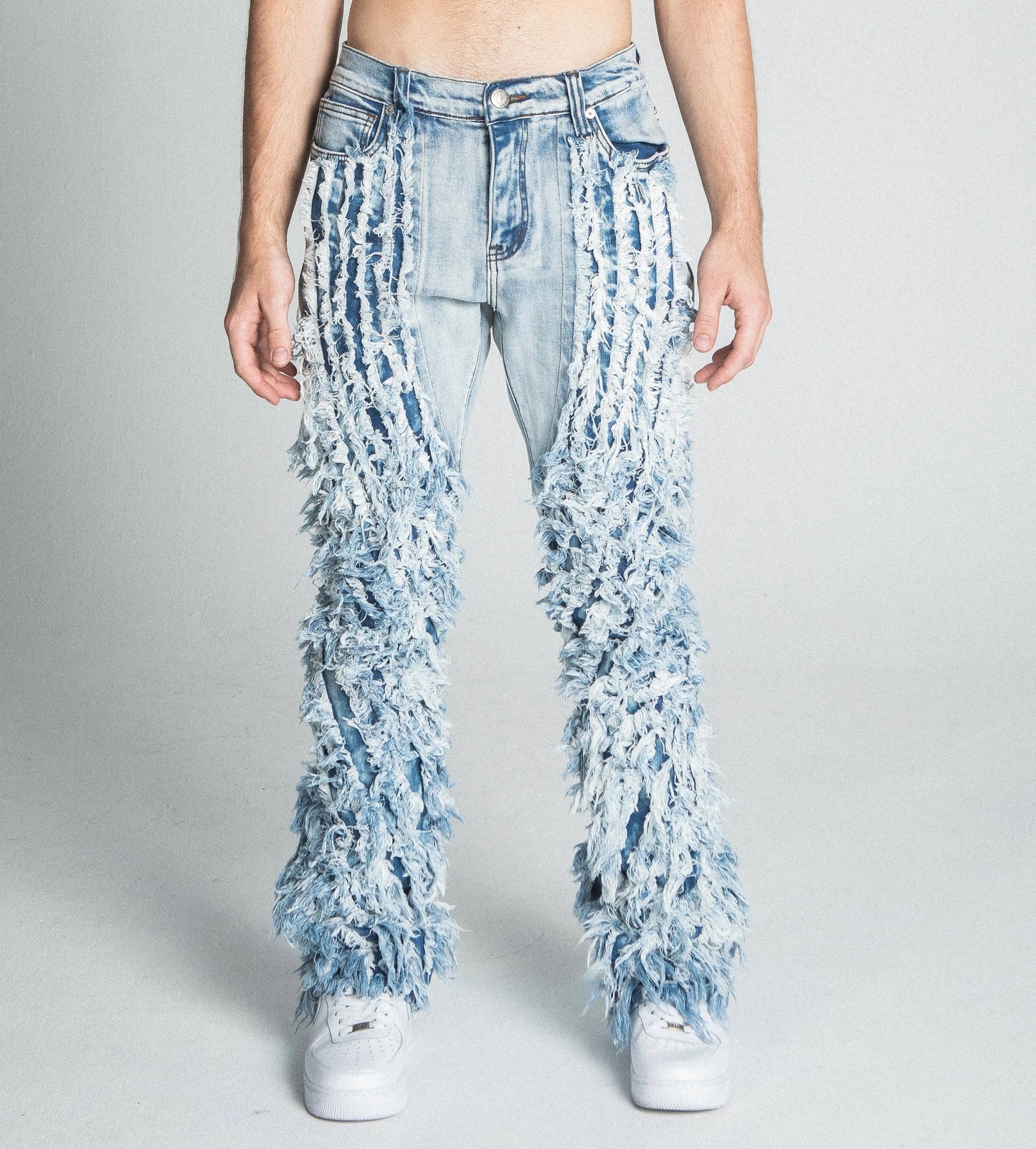 AJ18SK EXTREME FRAYED STACKED JEANS Plush Fashion Hub