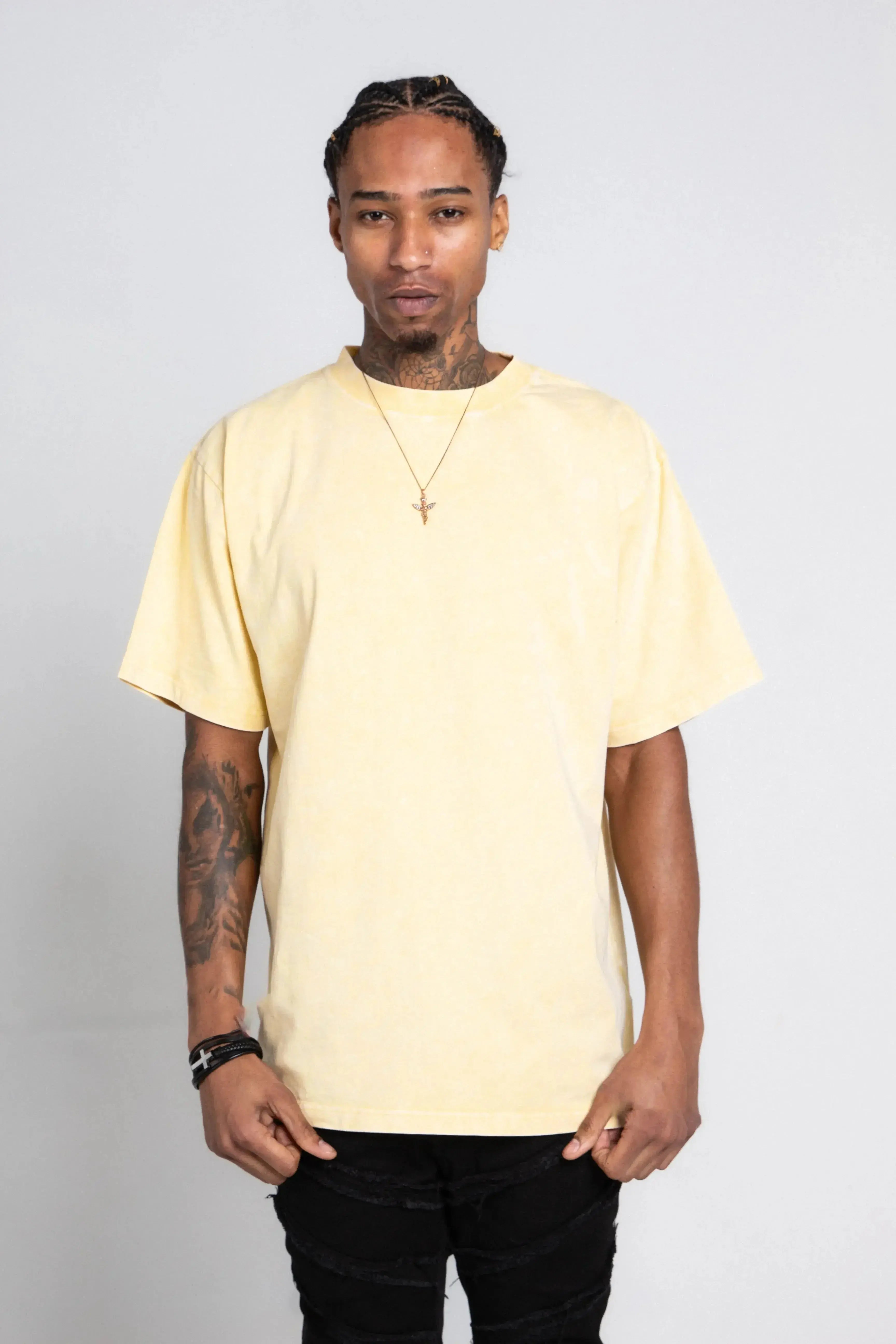 Pastel heavy cotton T-shirt from Plush Fashion Hub, featuring a relaxed fit and casual style in soft pastel color.