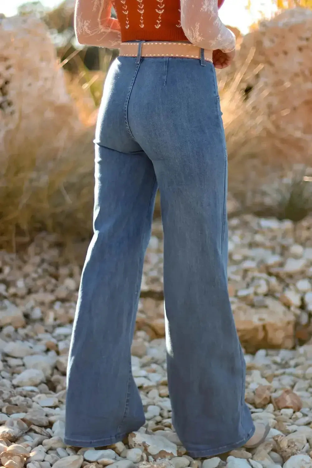 Aleah waist wide-leg jeans by Threaded Pear featuring a high waist and relaxed fit, shown on a model against a neutral background.