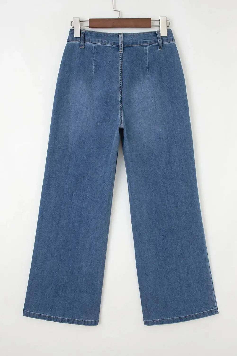 Aleah waist wide-leg jeans by Threaded Pear featuring a high-rise fit and classic denim wash, shown on a model.