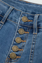 Light blue Aleah waistwide leg jeans from Threaded Pear with a high-rise fit and classic five-pocket design.