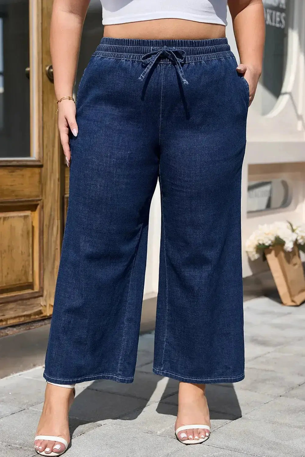 Analeia wide-leg casual plus jeans by Threaded Pear, featuring a relaxed fit and classic denim style.