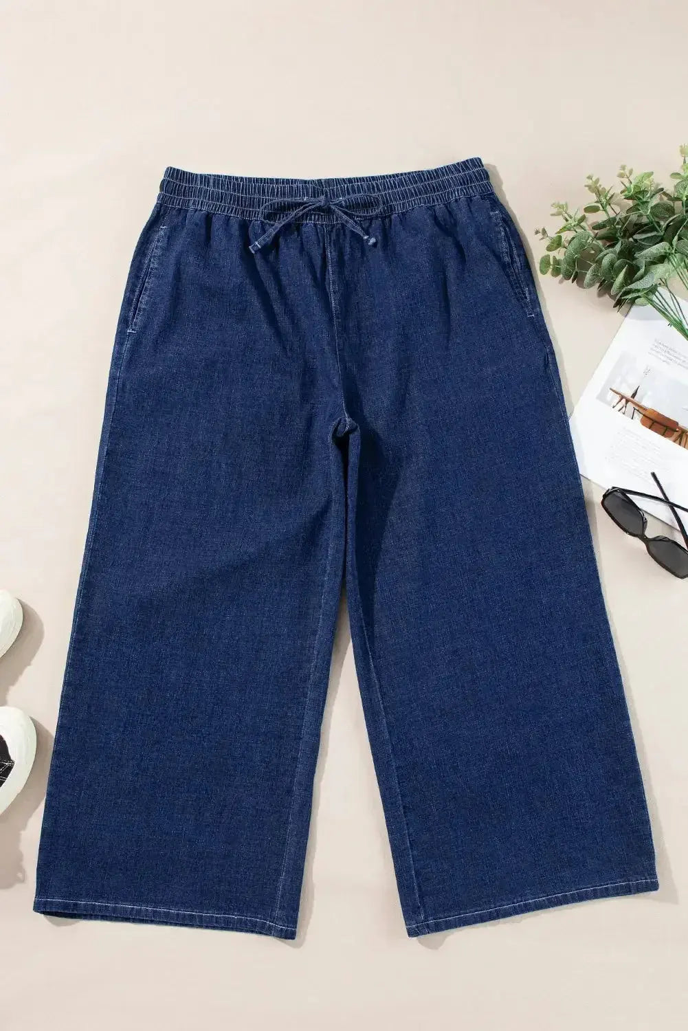 Analeia wide-leg casual plus jeans by Threaded Pear, featuring a relaxed fit and stylish design, shown in the image.