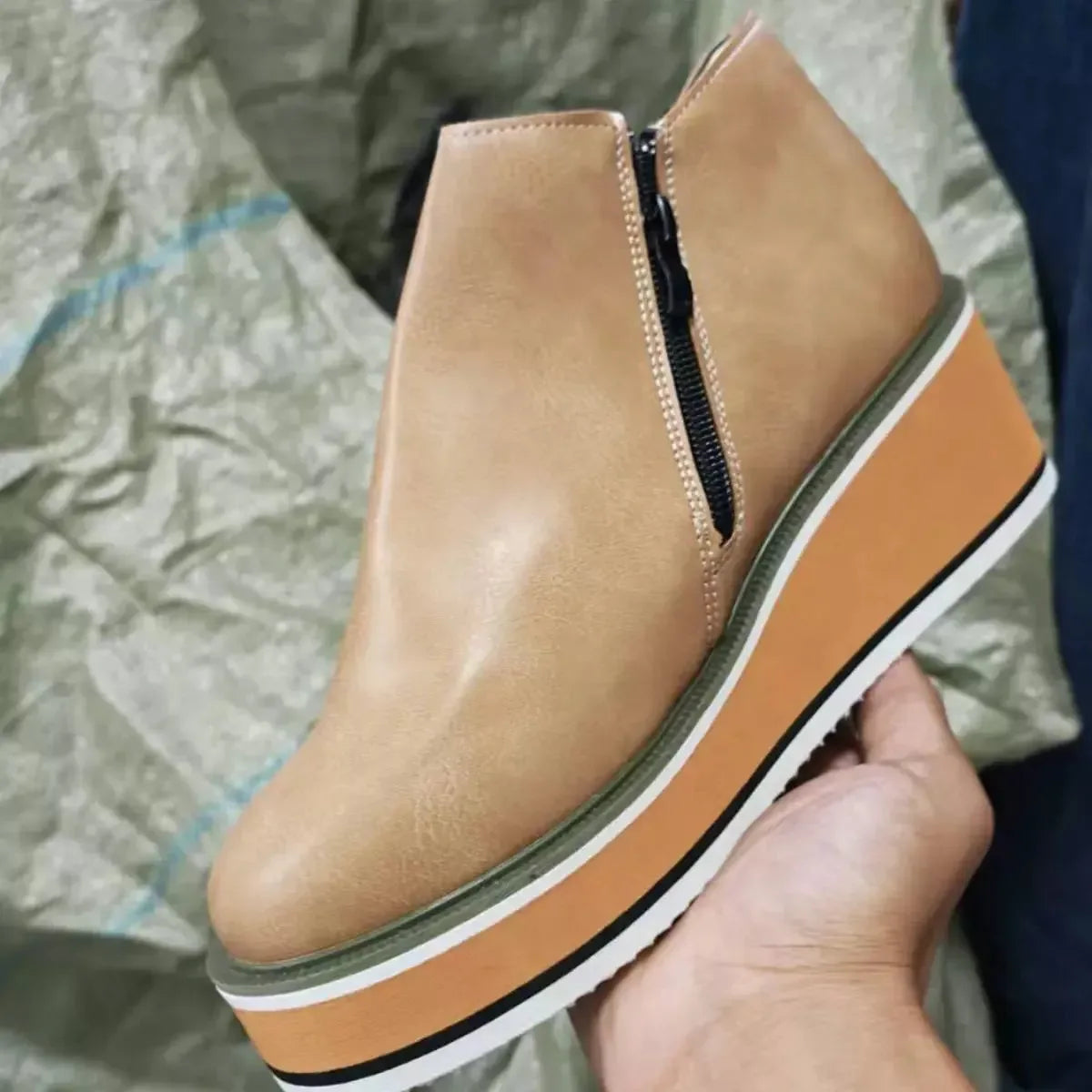 Ankle Wedge Boots with Zipper - Plush Fashion Hub