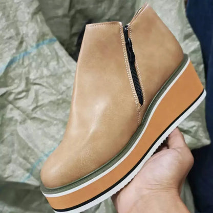 Ankle Wedge Boots with Zipper - Plush Fashion Hub