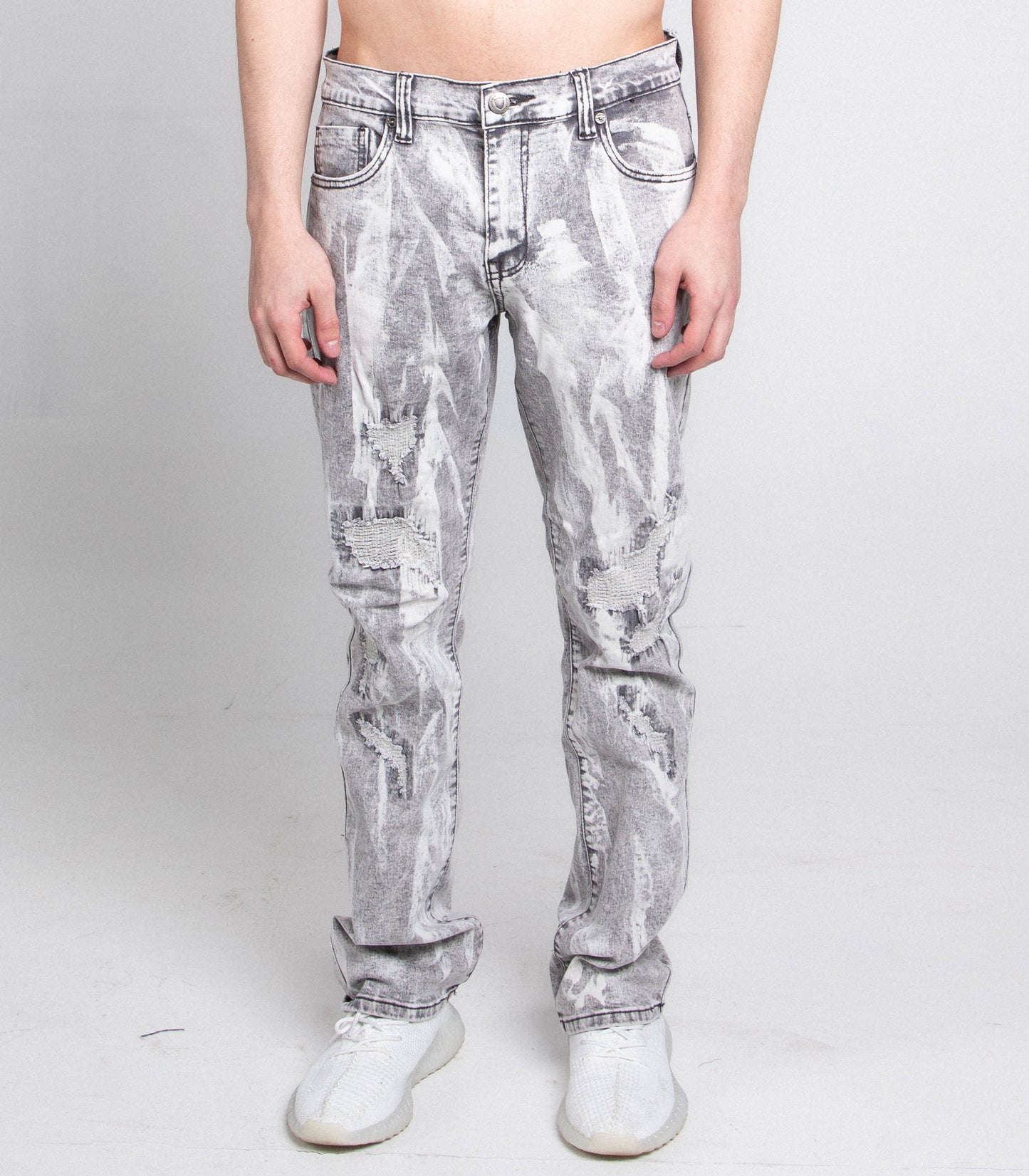 Grey and white vintage slim jeans from Plush Fashion Hub featuring a classic denim style and modern slim fit.