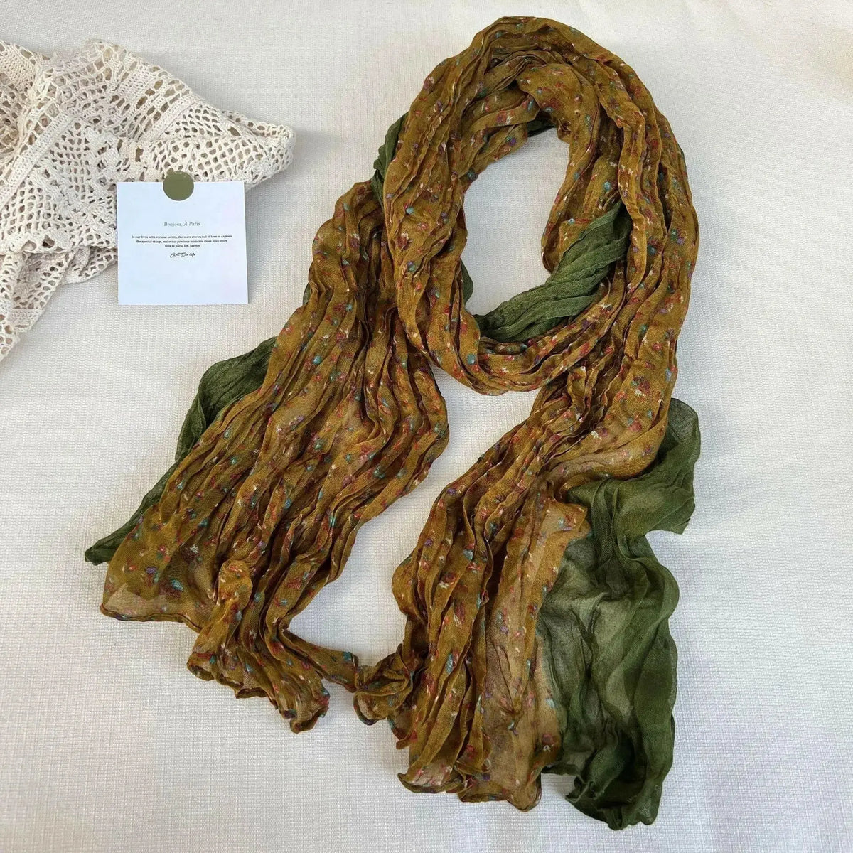 Women’s vintage floral cotton linen scarf with retro print, breathable soft fabric, stylish wrap from Plush Fashion Hub.