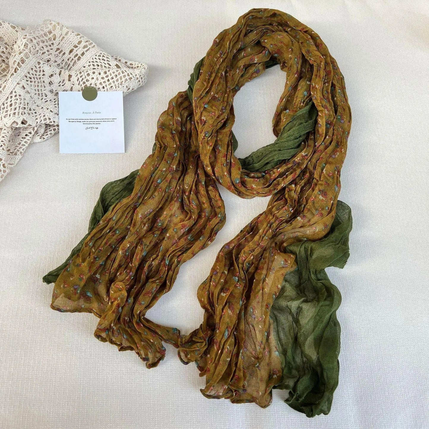 Artistic Retro Soft Small Floral Vintage Cotton And Linen Scarf For Women.