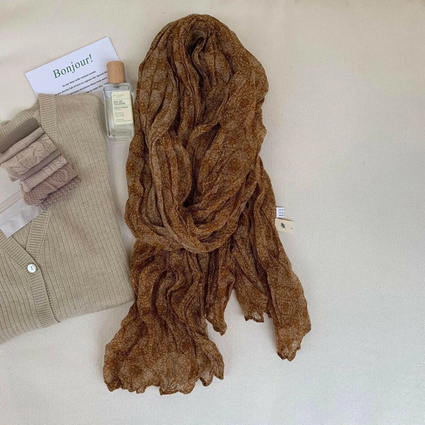 Artistic Retro Soft Small Floral Vintage Cotton And Linen Scarf For Women - Plush Fashion Hub