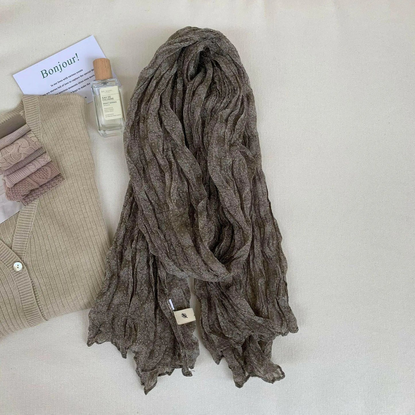 Artistic Retro Soft Small Floral Vintage Cotton And Linen Scarf For Women - Plush Fashion Hub