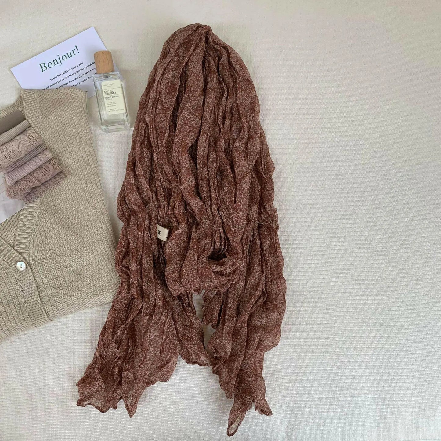 Artistic Retro Soft Small Floral Vintage Cotton And Linen Scarf For Women - Plush Fashion Hub