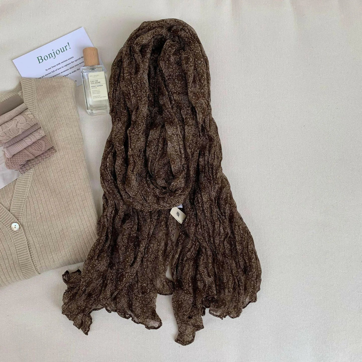 Artistic Retro Soft Small Floral Vintage Cotton And Linen Scarf For Women - Plush Fashion Hub