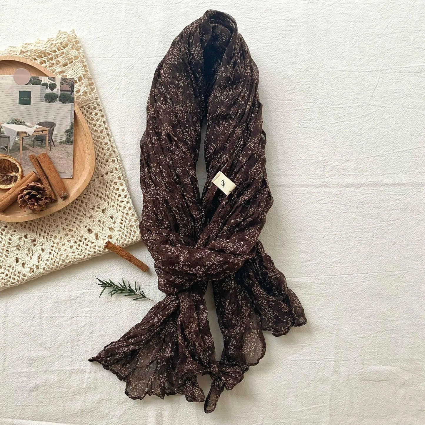 Artistic Retro Soft Small Floral Vintage Cotton And Linen Scarf For Women - Plush Fashion Hub