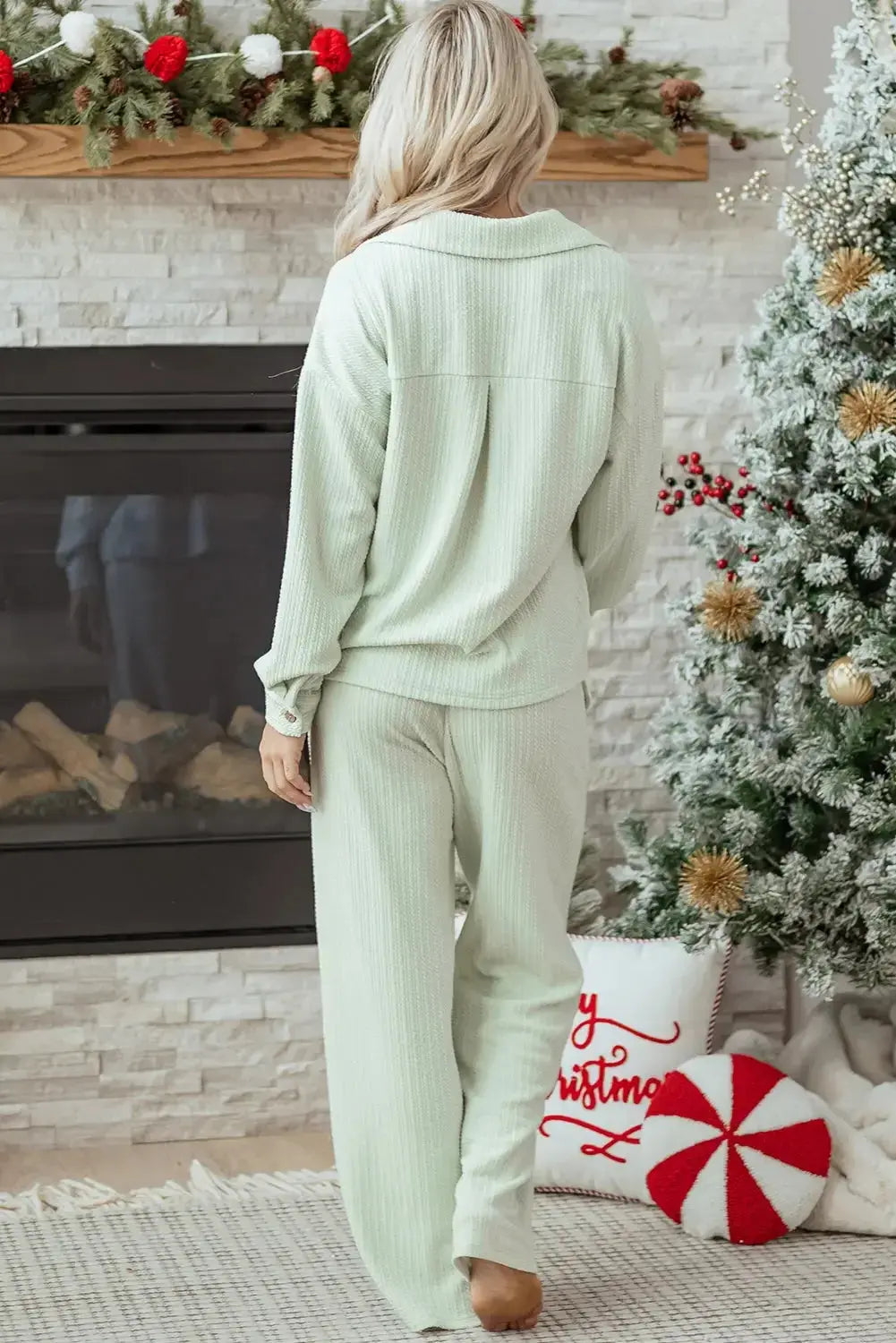 Aspen textured patched pant set by Threaded Pear featuring a stylish, casual design with textured fabric and patched details.