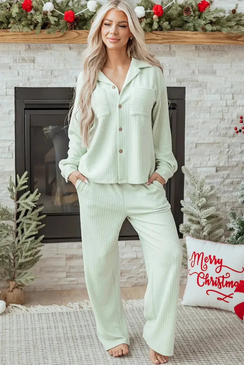 Aspen textured patched pant set by Threaded Pear with layered fabrics and patch details, casual and stylish for everyday wear.