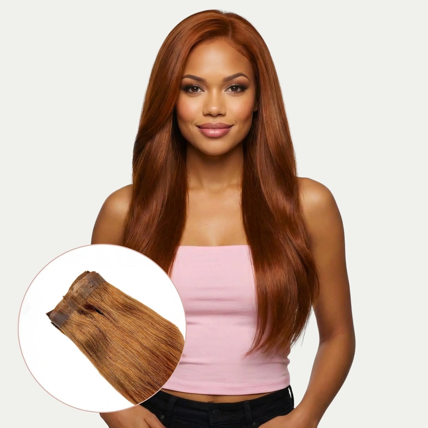 Auburn Seamless Clip-In 100% Human Hair Extensions Private Label