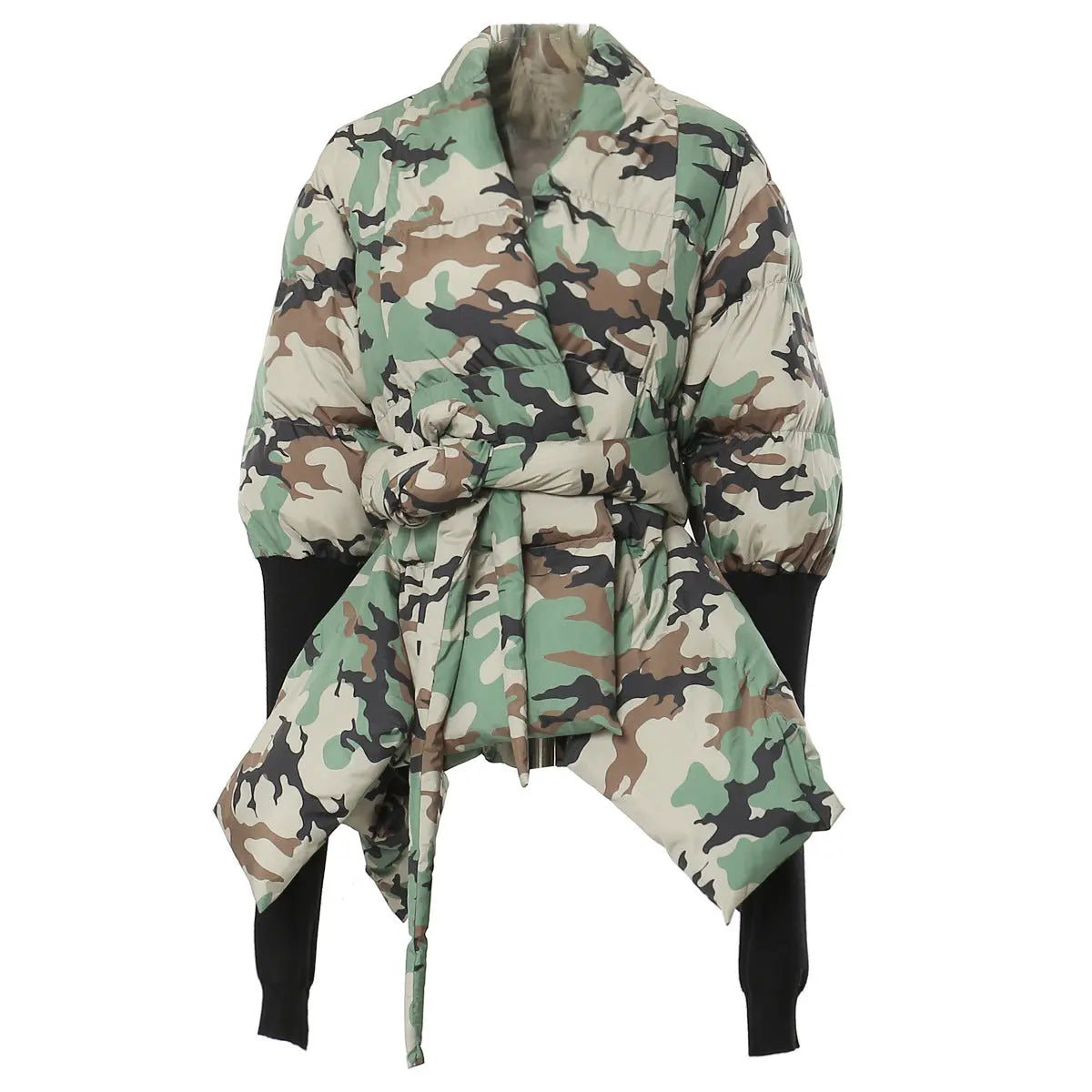 Autumn Winter Camouflage Personality Stitching Knitted Cuffs Waist Tight Personality Cut Cotton Padded Jacket Perfecsy