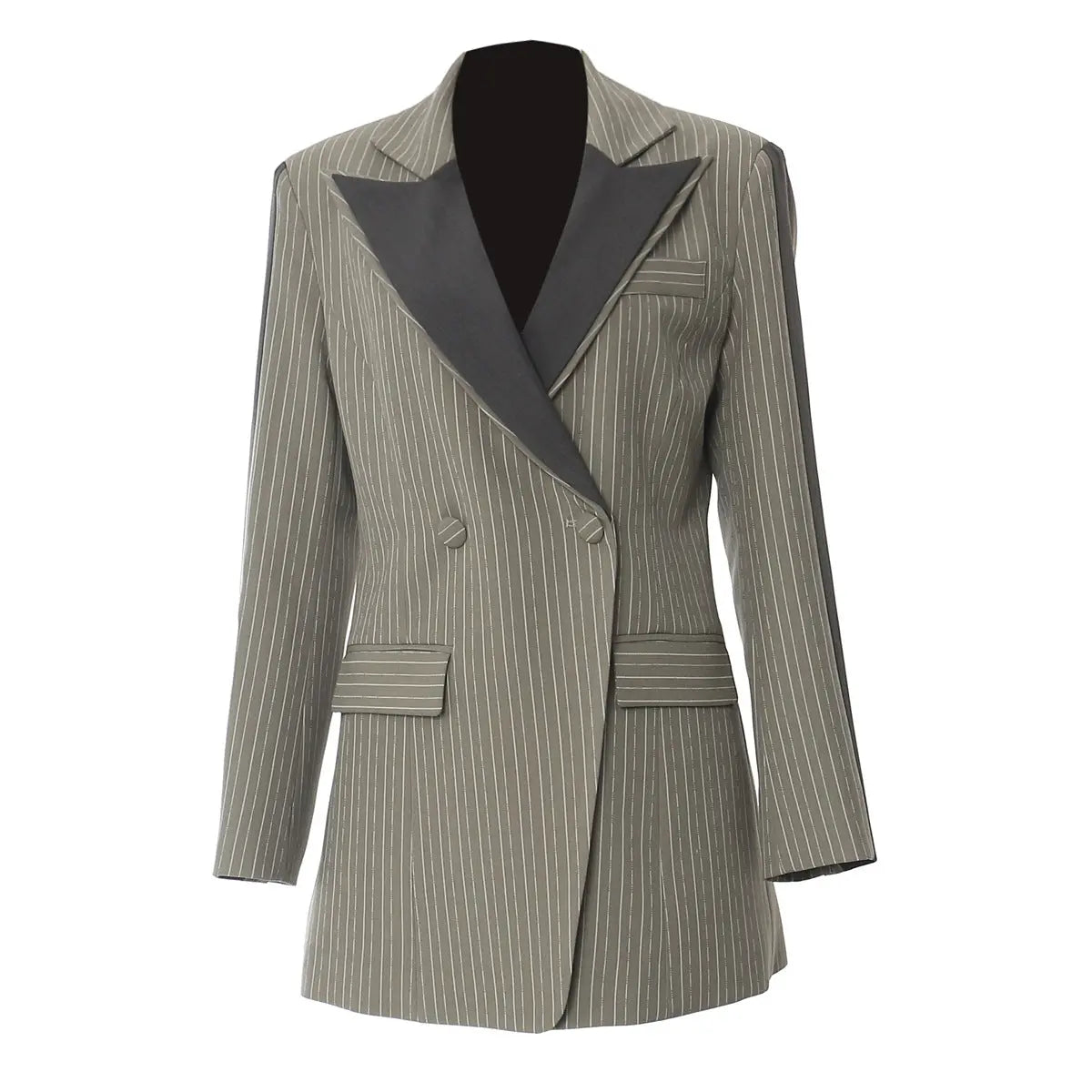 Autumn Winter Heavy Industry Stitching Contrast Color Double Layer Collar Tight Waist Slimming Blazer Top Perfecsy