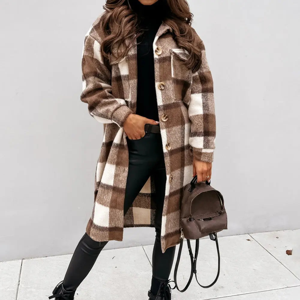 Autumn Winter Long Single Breasted Collared Shacket Woolen Coat Perfecsy