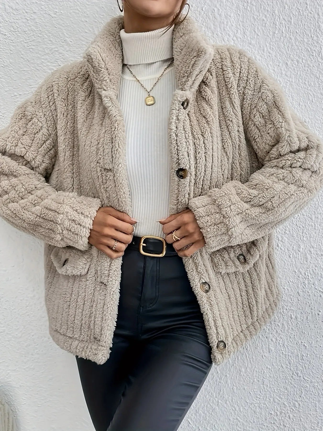 Autumn Winter Plush Button Cardigan Casual Coat Perfecsy