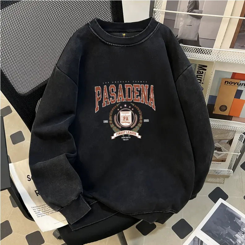 Autumn Winter Washable Cotton Cotton Cotton Composite Long Sleeved T shirt Special Interest Design Distressed Waxed round Neck Sweater Perfecsy